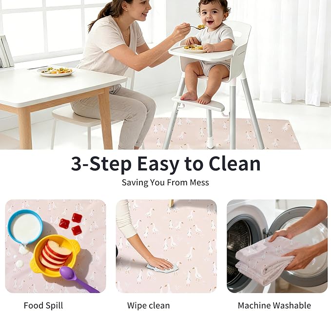 Splat Mat for Under High Chair/Arts/Crafts, Washable Baby Spill Mat Waterproof Non-Slip Floor Splash Mat, Portable Baby Play Mat and Table Cloth (Goose, 43"x 43")