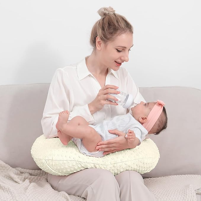 Nursing Pillow Cover Breastfeeding Pillow Cases Plush Dot Slipcover Pillow Shams (CreamYellow)