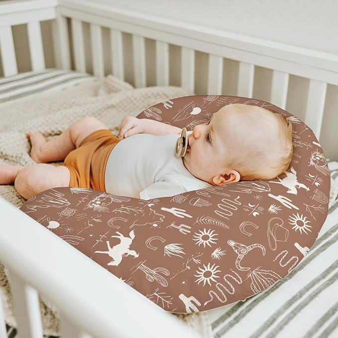 Western Cowboy Baby Nursing Pillow Covers for Boy Girl Wild West Cactus Mountain Snake Cattle Skull Sun Nursing Pillow Slipcovers for Breastfeeding Pillows Desert Adventure Soft Stretchy Cover