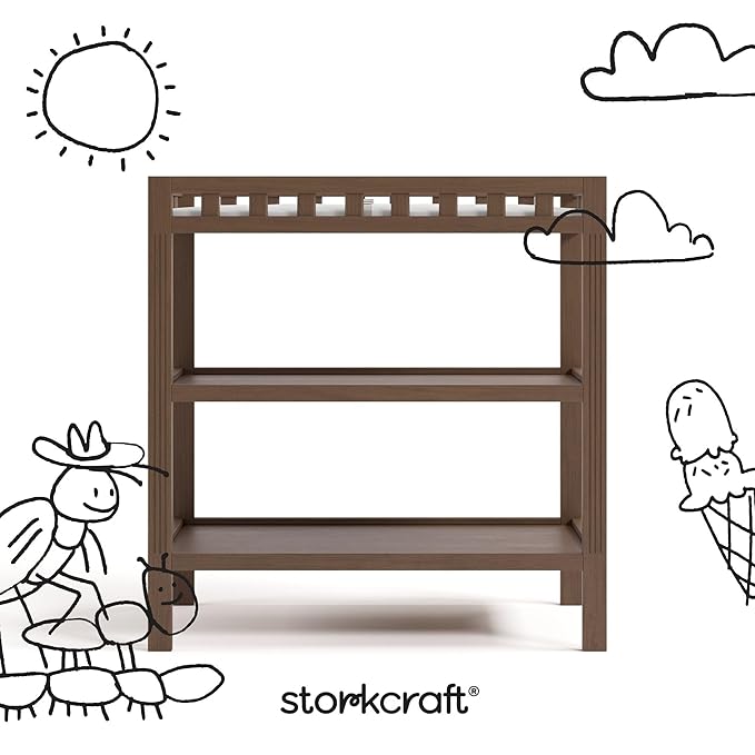 Storkcraft Morningside Changing Table (Hazelnut) – GREENGUARD Gold Certified Baby Changing Table, Includes Waterproof Diaper Changing Pad, Easy 30-Minute Assembly, 2 Open Shelves for Storage