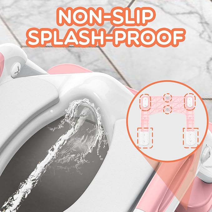 Potty Training Seat with Step Stool Ladder, Toddler Toilet Seat for Boys Girls, Adjustable 6 Heights Fits Round & Elongated Toilets, Anti-Slip Pads & Leak-Proof Guard