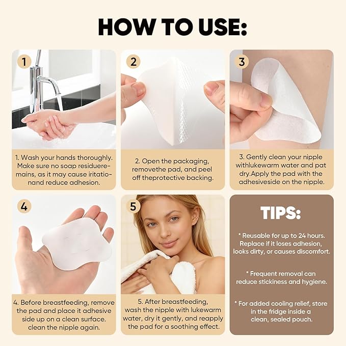 AUSLKA Hydrogel Nipple Pads Instant Cooling, Hydrogel Breast Pads with Soothing Lanolin, Soothies Gel Nursing Pads Provide Instant Cooling Relief, 10 PCS