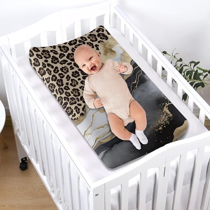 ZDCUSTOM Changing Pad Cover Diaper Changing Pad Cover Soft Breathable Diaper Changing Table Cover Comfy Cozy Cradle Sheets 32"x16" Grey Marble Leopard