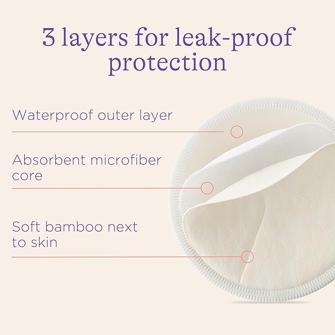 Lansinoh Washable Nursing Pads, Made with Organic Bamboo Viscose, Reusable Breast Pads for Breastfeeding with Wash Bag, Breastfeeding Essentials, 10 Count (Pack of 2)