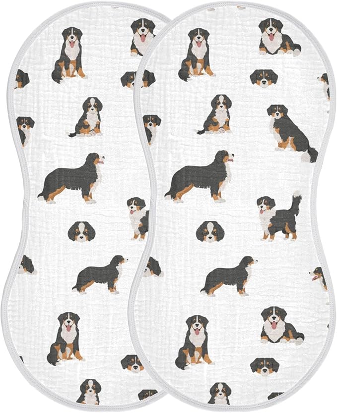 Bernese Mountain Dog Muslin Burp Cloths for Baby 2 Pack 100% Cotton Baby Washcloths Bibs for Boy Girl