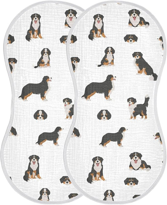 Bernese Mountain Dog Muslin Burp Cloths for Baby 2 Pack 100% Cotton Baby Washcloths Bibs for Boy Girl