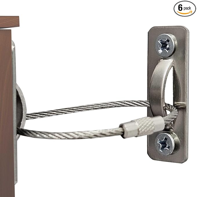 6 Sets Anti Tip Furniture Anchors for Baby Proofing, Earthquake Straps, Furniture Secure to wall Anchors, Childproof and Home Safety, 10in