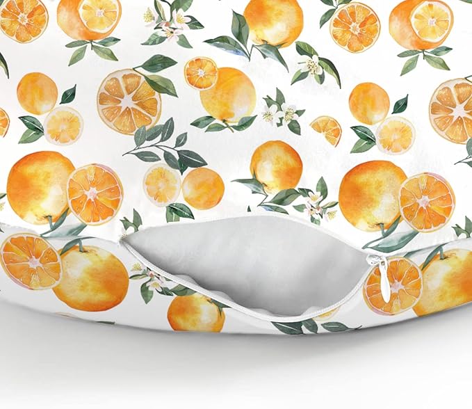 Watercolor Oranges Baby Nursing Pillow Covers for Boy Girl Orange Flowers Leaves Nursery Slipcovers for Breastfeeding Pillows Tropical Summer Citrus Fruits Soft Stretchy Covers for Newborn Infant