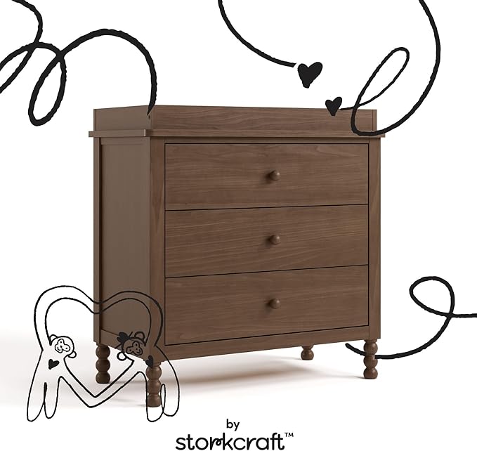 Storkcraft Rio 3 Drawer Chest with Changing Topper (Hazelnut) – GREENGUARD Gold Certified, Premium Wood Dresser for Baby & Kids Bedroom, Safety Interlocking Drawers, Pre-Installed Tracks, Kids Chest