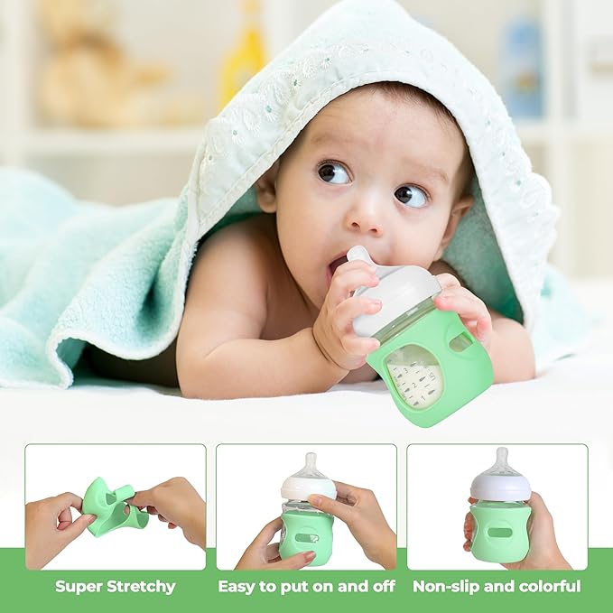 3 Pack Silicone Sleeves for Philips Avent Natural Glass Baby Bottles, Food Grade Silicone Anti Breakage Baby Bottles Holder, Compatible with Philips Avent Glass Natural Baby Bottle 4oz