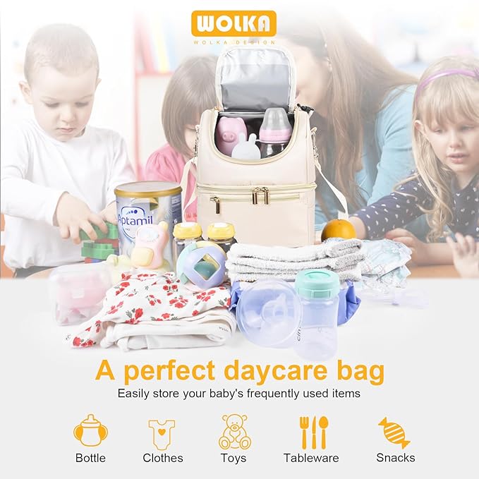 Wolka Breast Milk Cooler Travel Bag - Baby Bottle Cooler Bag for Nursing Moms Daycare with Double Compartments - Fits 6 Baby Bottles Up to 9 Ounce