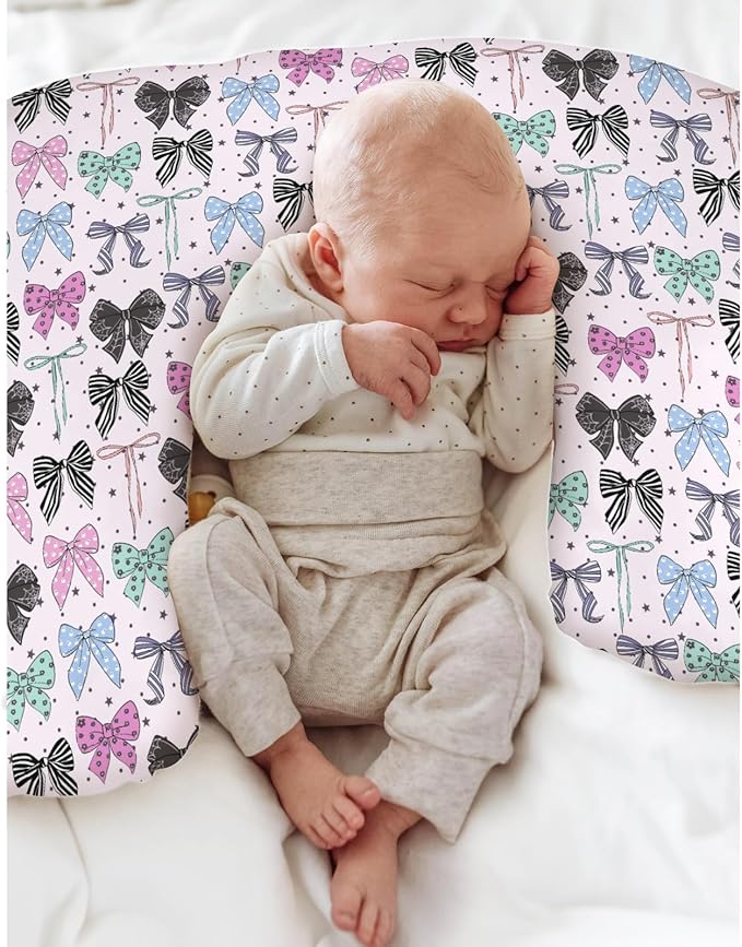 Spooky Halloween Bows Baby Nursing Pillow Covers for Boy Girl Cute Girly Ribbons Stars Nursery Pillowcase for Breastfeeding Pillows Fall Autumn Bows Soft Stretchy Slipcovers for Newborn