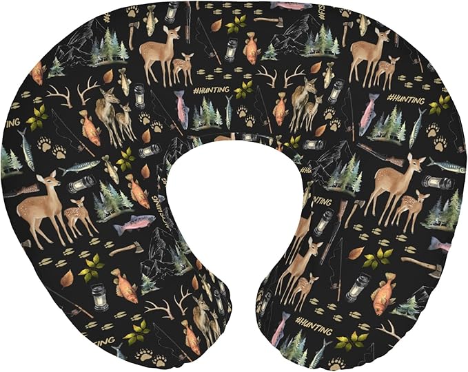 Fishing Hunting Life Baby Nursing Pillow Covers for Boy Deer Bass Fish Animal Nursing Slipcovers for Breastfeeding Pillows Nature Lover Gift Soft Stretchy Removable Cover for Newborn Infant