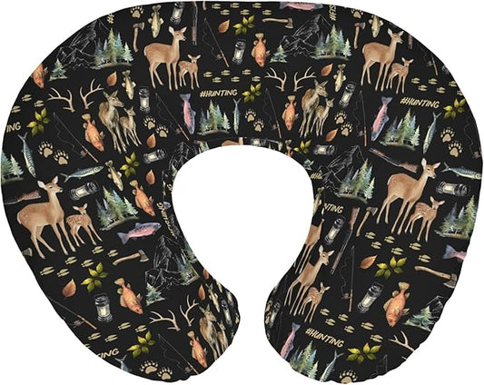 Fishing Hunting Life Baby Nursing Pillow Covers for Boy Deer Bass Fish Animal Nursing Slipcovers for Breastfeeding Pillows Nature Lover Gift Soft Stretchy Removable Cover for Newborn Infant