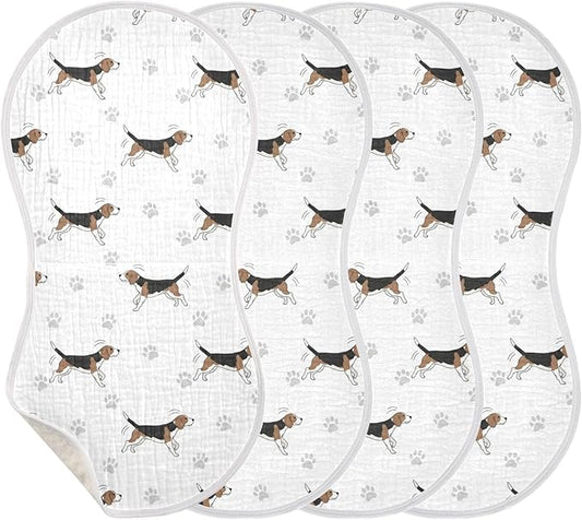 4 Pack Muslin Burp Cloths Beagle Paw Print White Cotton Baby Burp Cloths Extra Absorbent and Soft Thick Burping Cloth for Baby Boys Girls 22x11 Inch