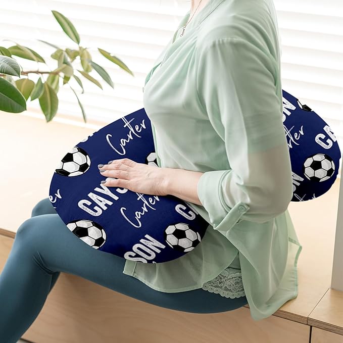 Baby Nursing Pillow Cover - Personalized Name Blue Soccer Theme Breastfeeding U-Shaped for Bottle Feeding, Ultra Soft Comfortable Breastfeeding Pillow Cover for Infant Baby Boys and Girls