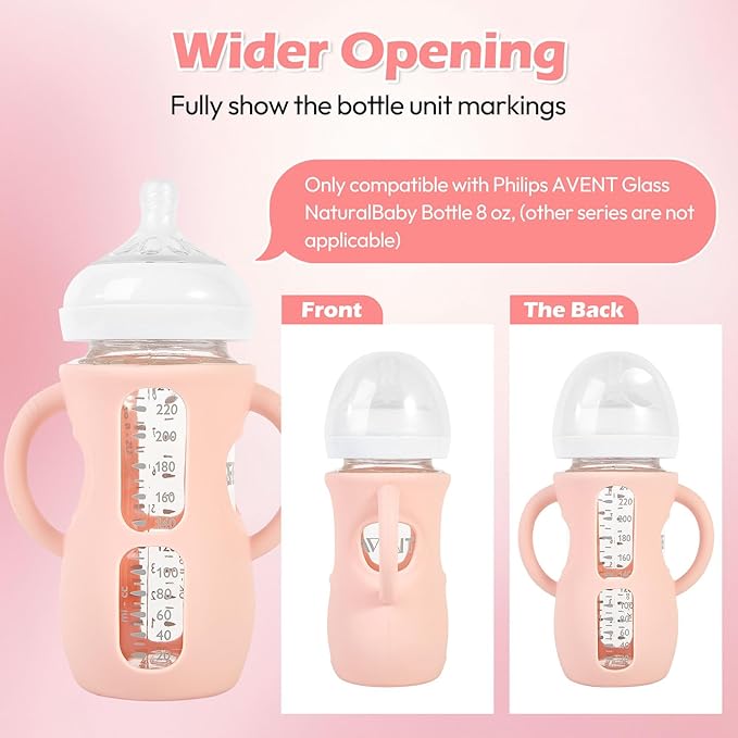 MINMUNJIU 3 Pack Silicone Sleeves for Philips Avent Natural Glass Baby Bottles, Anti Breakage Bottle Holder with Handle for Baby Girls, Compatible with Philips Avent Glass Natural Baby Bottle, 8oz