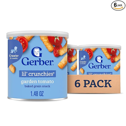 Gerber Stage 3 Baby Food Snacks, Garden Tomato Lil' Crunchies, Snacks for Babies, Baby Led Feeding, 6-Pack