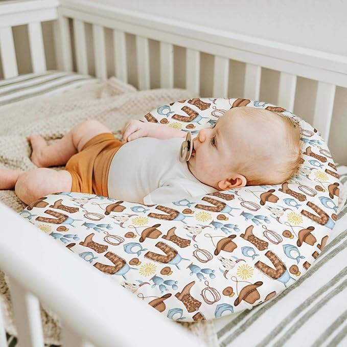 Blue Western Cowboy Baby Nursing Pillow Covers for Boy Cowboys Boots Hat Horse Cactus Sun Cow Skulls Nursery Slipcover for Breastfeeding Pillows Wild West Soft Stretchy Cover for Newborn Infant