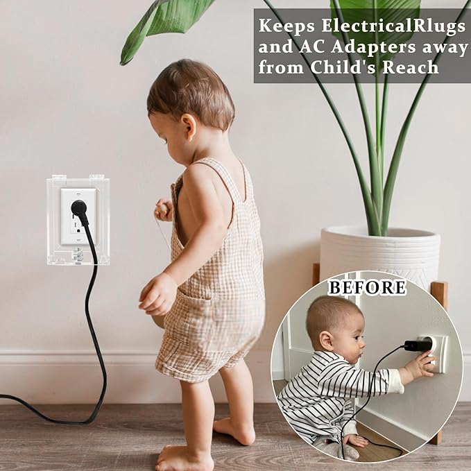 Infant Safety Outlet Lock Box, wall Outlet Lock Box, Lock Box for Electrical outlets with outlets, Easy to Install, Accommodates Most Plugs and adapters 4.95“ X 3.35” X 2.56” or Smaller