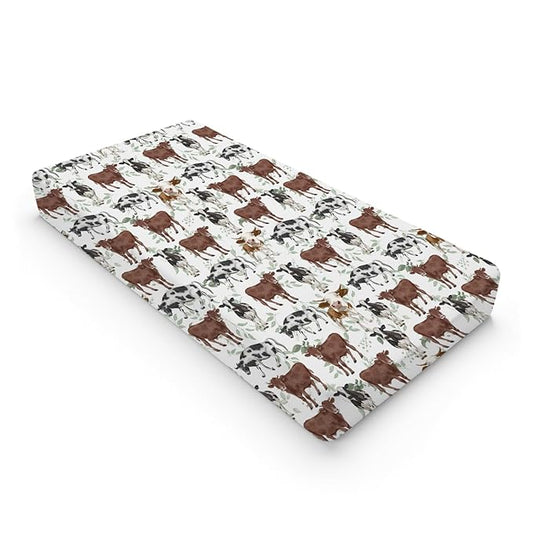 Cute Cows Changing Pad Covers Watercolor Cows Green Leaves Baby Nursery Diaper Changing Pad Sheets for Boys Girls Ultra Soft Breathable Stretch Changing Table Mat Sheets Cover 32''x16''