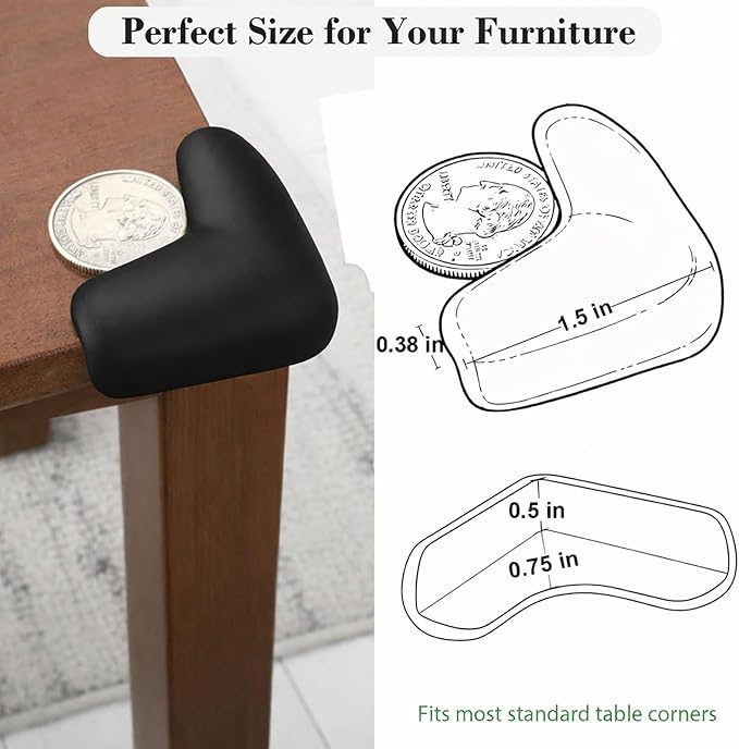 Corner Protector for Baby, 8 Pack EVA Foam Baby Proofing Corner Guards, Soft L-Shaped Furniture Edge Protectors for Tables and Sharp Corners, Tear-Resistant Updated Design, Black