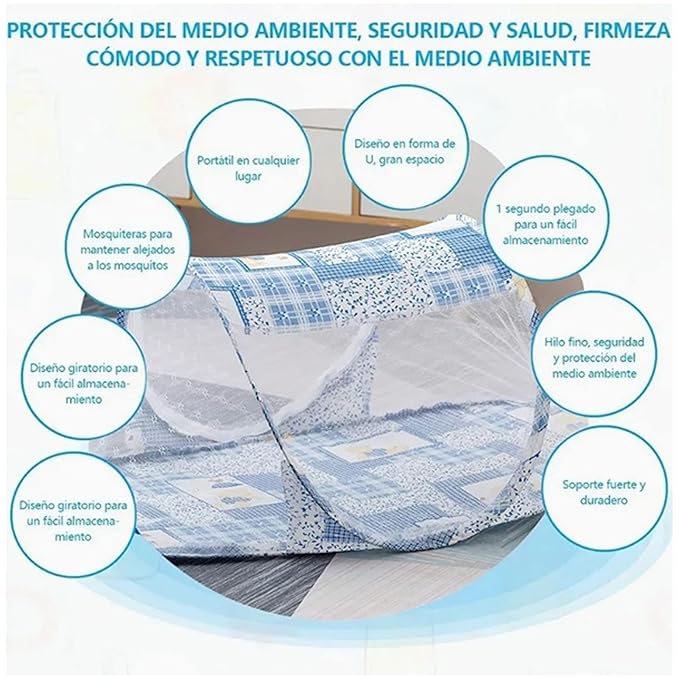 Baby Crib Net Tent, Zipper Closure Folding Portable Breathable Baby Bed Net Cover for Infant (Blue)
