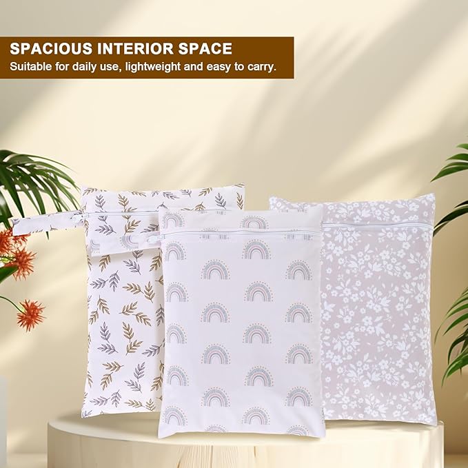 3 Pcs Wet Bags Storage Bags with Zipper Closure Waterproof Wet Storage Bag Wet Dry Bag for Swimsuits Baby Diapers (Style 1)