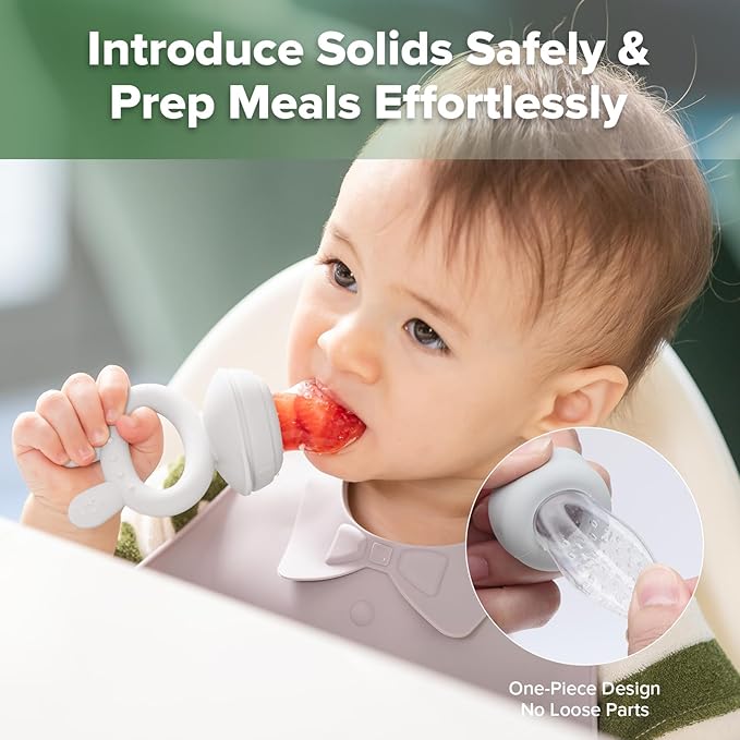 Haakaa Baby Fruit Food Feeder & Mini Freezer Nibble Tray Combo, Breastmilk Popsicle Molds for Baby Cooling Relief, BPA Free Silicone Feeder for Safe Infant Self Feeding, 4 Month+ (Slate Grey)