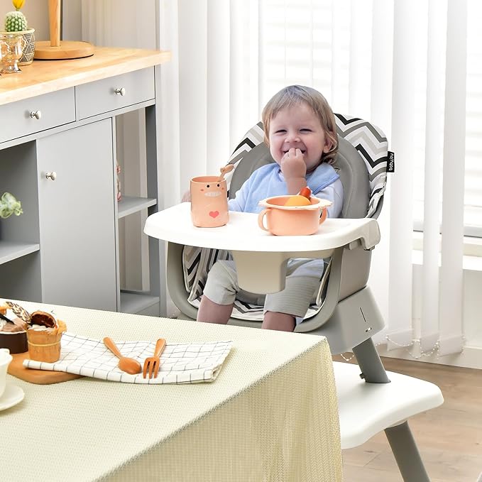 GLACER 8 in 1 Convertible Baby High Chair - Adjustable High Chairs for Babies and Toddlers with Removable Tray, Dual Cushions, Activity Table and Chair Set, Booster Seat, Stool (Wave Gray)