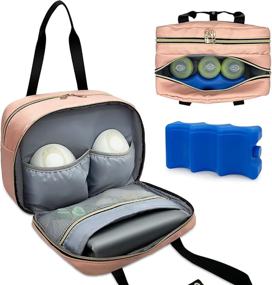 LIVEAGAIN Wearable Breastmilk Bag with Ice Pack Fits for Elvie Hands-Free Pumps and Medela Pump in Style, Portable Pump Carrying Case for for Daycare, Work, and Travel (Bag Only) (Pink)