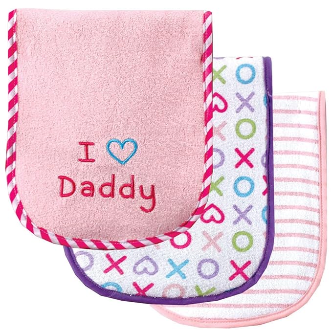 Luvable Friends Unisex Baby Cotton Burp Cloths with Fiber Filling, Pink Dad, One Size