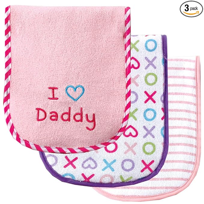 Luvable Friends Unisex Baby Cotton Burp Cloths with Fiber Filling, Pink Dad, One Size
