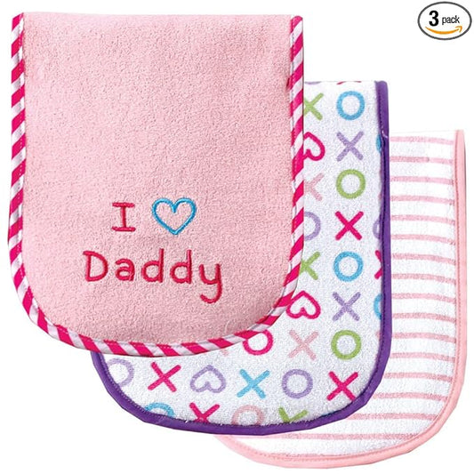 Luvable Friends Unisex Baby Cotton Burp Cloths with Fiber Filling, Pink Dad, One Size