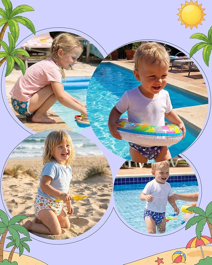 Babygoal Reusable Swim Diapers 3 Pack for 0-8 Months Newborn and Baby Swimming Lessons-Fish & Shark