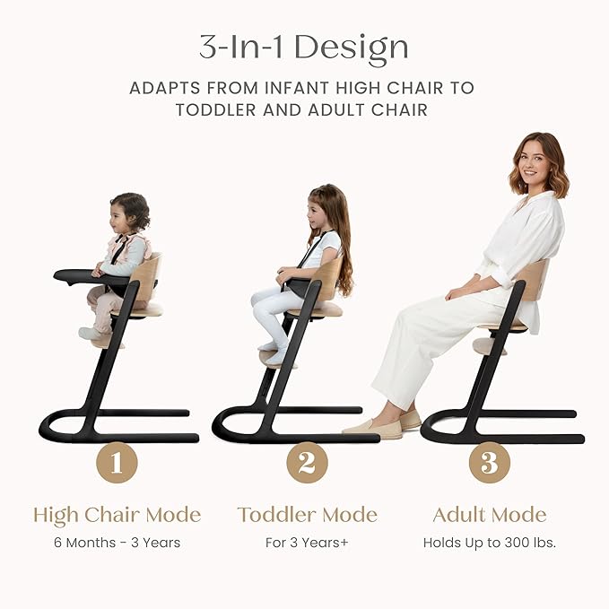 Delta Children Versa Adjustable 3-in-1 High Chair for Babies & Toddlers - 3 Growing Stages from Infant to Adult Seating - Greenguard Gold Certified, Black