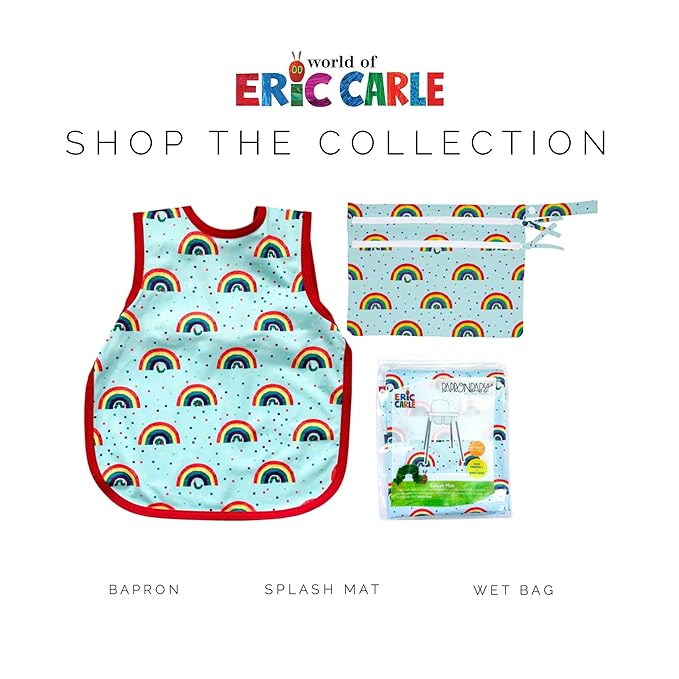BapronBaby Eric Carle Rainbow Caterpillar Bapron - No Neck Tie Safer Bib for Baby & Toddler - Soft Waterproof Stain Resistant - Machine Washable - Sz Baby/Toddler 6m-3T