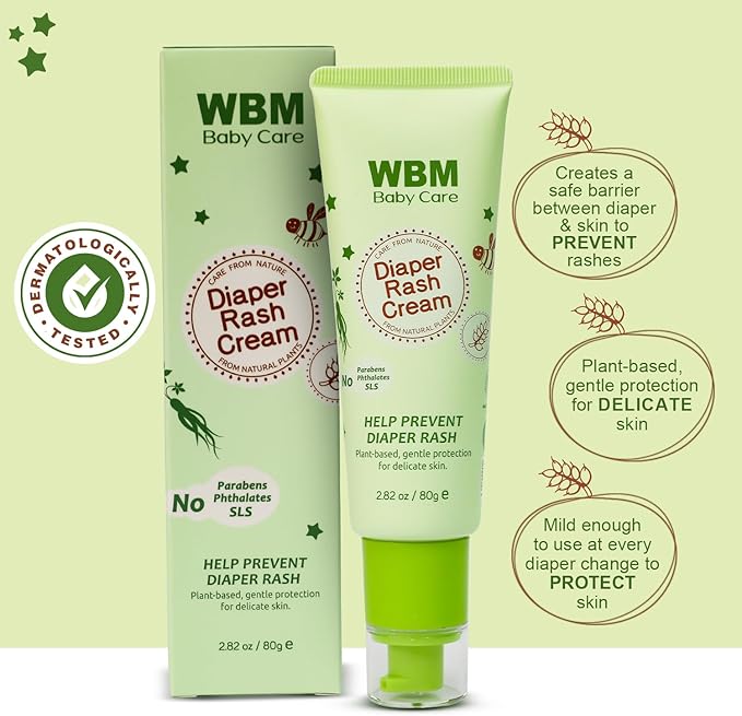 WBM Diaper Rash Cream | Baby Rash Relief Ointments Cream | Cruelty-Free, Hypoallergenic, Soothing, Moisturizing with Zinc Oxide | Gentle for Baby Skin | 2.82 oz