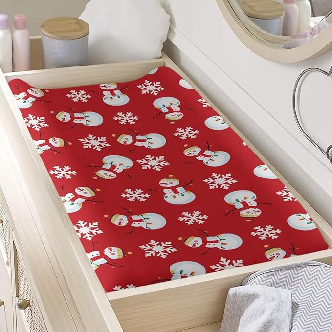 Snowman Changing Pad Cover for Baby Soft and Comfy Changing Table Pad Cover with Elastic Edge Breathable Cradle Mattress Sheets for Newborn Gift for Holiday