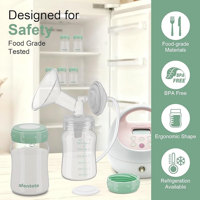 Breastmilk Storage Bottle Compatible with Spectra S1/S2/SG/9Plus /Motif Luna Flange, 6oz Wide-Neck Spectra Bottles for Pumping, Baby Bottle Storage with Lid Fit Momcozy Breast Milk Cooler 22oz, Green