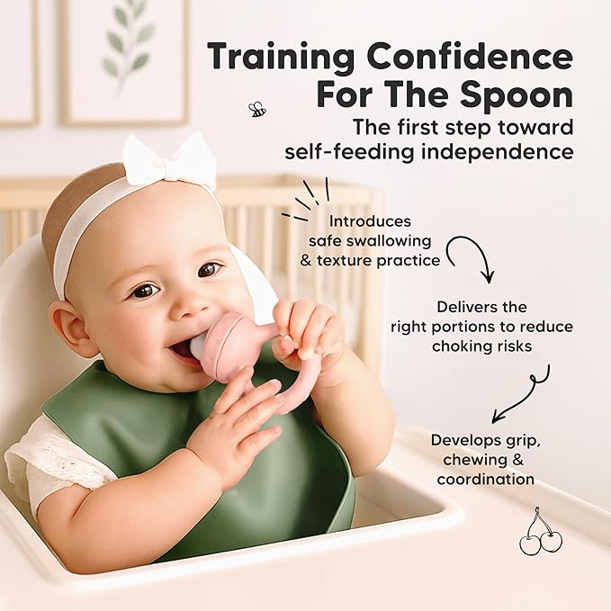 KeaBabies Baby Fruit Feeder 2pk - Silicone Baby Food Feeder for Babies 6-12 Months, Breast Milk Popsicle Teether, Weaning, Pacifier, Freeze Frozen Solid Food, Infant Feeding Essential (Mist Rose)