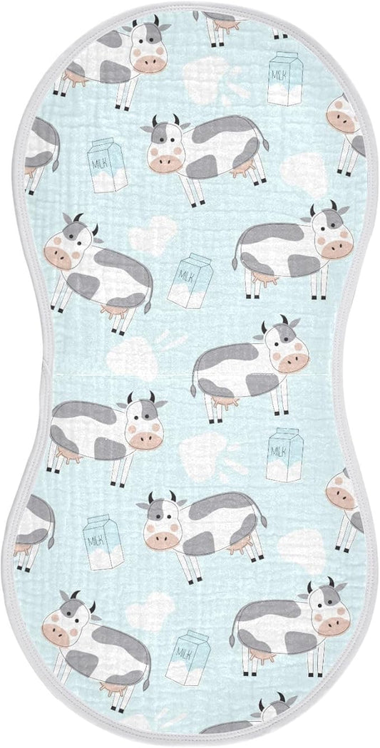 Muslin Burp Cloths for Baby Boys and Girls - 1-Pack Ultra Absorbent Cow Muslin Washcloths, Newborn Towel, Milk Spit Up Rags, Burp Cloth Bib for Unisex, 22 x 11 Inch