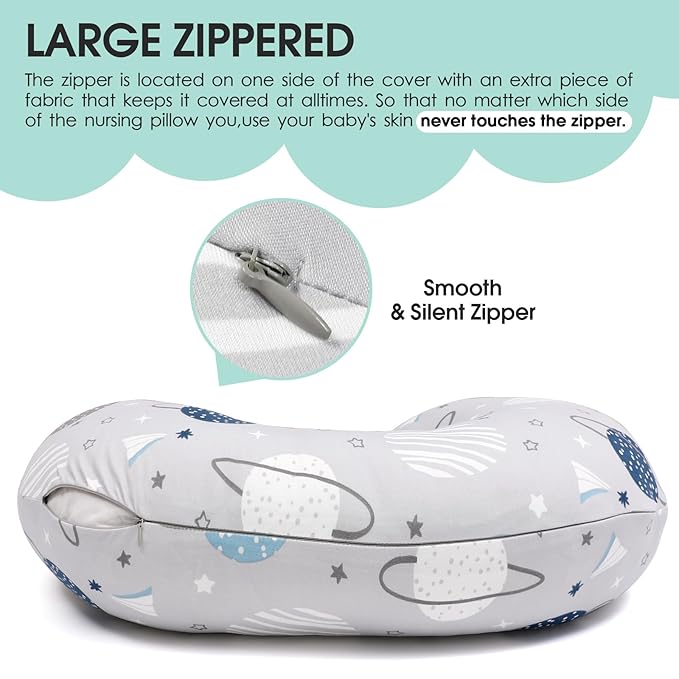BROLEX Baby Nursing Pillow Covers: 2-Pack Soft Slipcovers for Breastfeeding Pillows - Comfortable Fabric, Fits Standard Nursing Pillows for Boys & Girls -Space Planet
