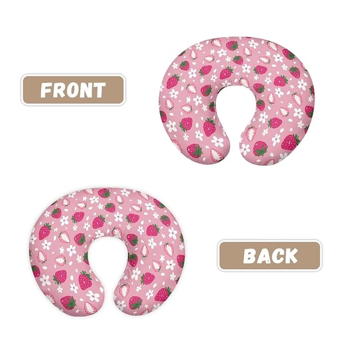 Strawberry Flower Nursing Pillow Cover with Hidden Zipper Washable Soft & Gentle on Baby Skin Breastfeeding and Bottle Feeding Slipcover, Easy to Use & Clean