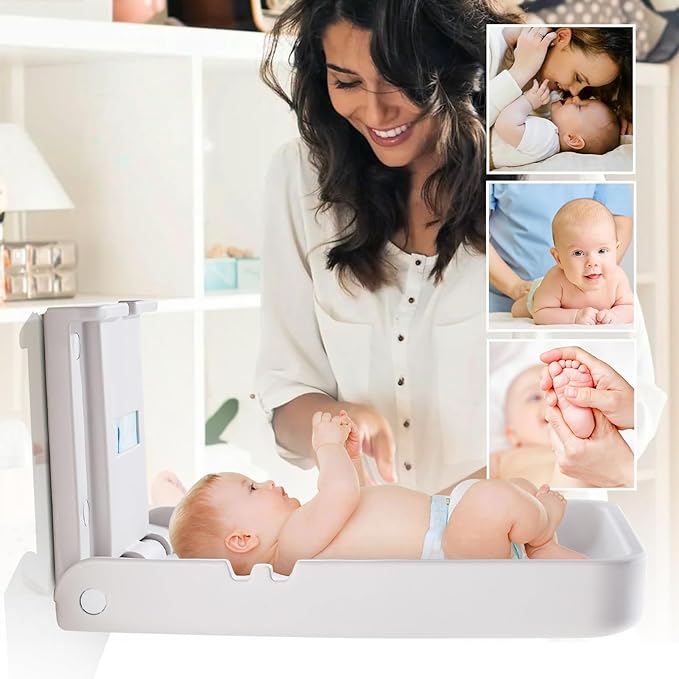 Baby Changing Station Wall Mounted, Baby Changing Table with Safrty Strap, HDPE Fold-Down Diaper Changing Station Table, Foldable Diaper Changing Unit for Commercial Bathroom Restroom,