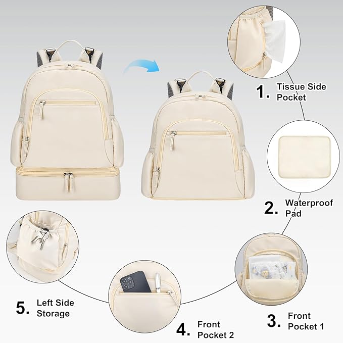 GDNasist Breast Pump Backpack Fit for Spectra S1 and S2 with Removable Cooler Compartment, Pumping Bag for Pump Accessories, Breast Pump Bag for Work, Travel and Family Use Beige