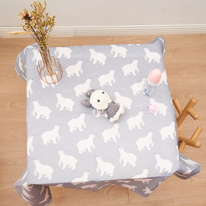 Splat Mat for Under High Chair/Arts/Crafts, Washable Baby Spill Mat Waterproof Non-Slip Floor Splash Mat, Portable Play Mat and Table Cloth (Bear, 43"x 43")