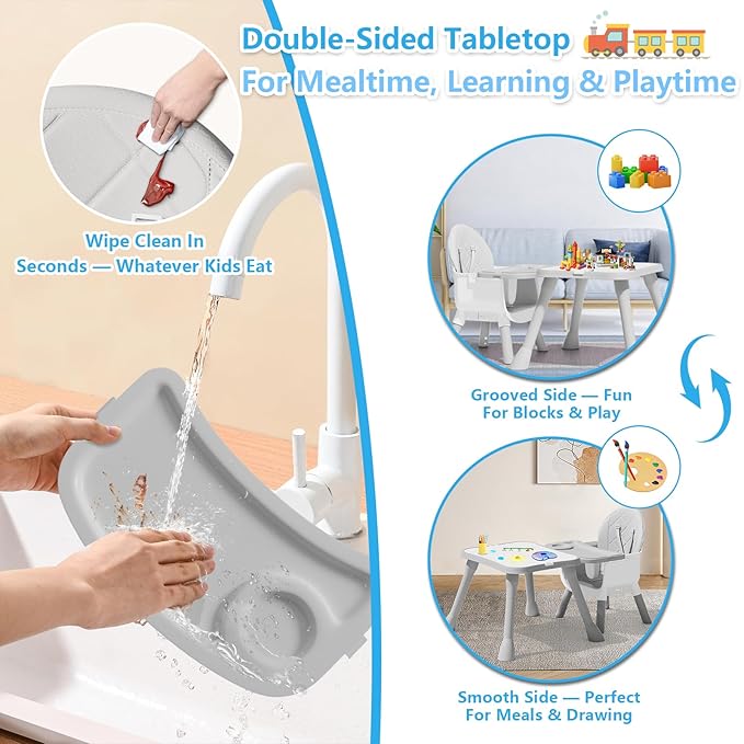 6 in 1 Baby High Chair for Babies and Toddlers, Booster Seat, Kids Learning Table & Chair (Grey)
