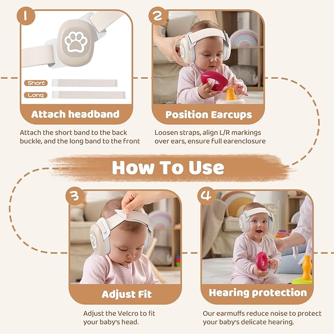 YomauiYee Baby Headphones,Infant Noise Cancelling Earmuffs with Cat Paw Pattern,Infant Ear Protection for Babies 0-48 Months,Baby Travel Essentials for Airplane/Improves Sleep