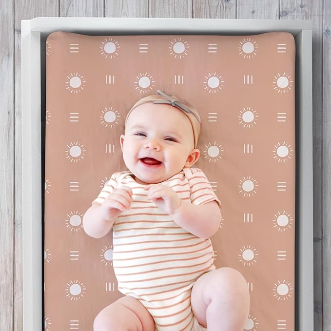 The Peanutshell Baby Girl or Boy Changing Pad Covers Set of 3 - Ultra Soft Pad Cover - Fits Standard Changing Table Pads, Durable, Machine Washable Sheets - Boho Rainbow
